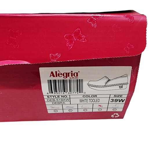 Alegria Womens Debra White Tooled Slip-On Nursing Shoes 39W Comfortable Leather - Picture 2 of 13